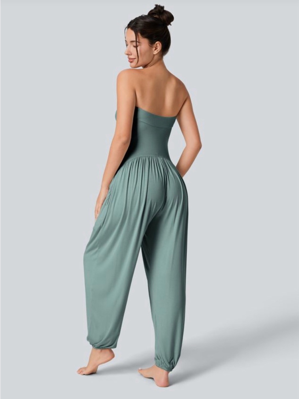 Halara Ribbed Tube Backless Side Pocket
Casual Jumpsuit Sage Green Size XL